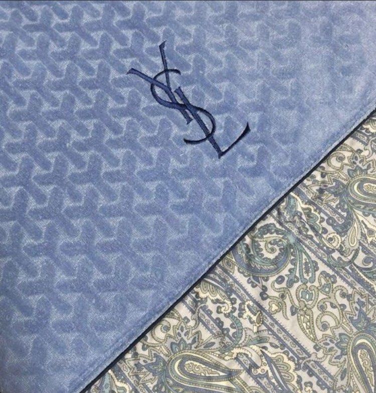 2 Auth YSL Beddings (Category: Bedding & Towels) located in Plaridel. Submitted by emilia.lily (Listing ID 1461977665, Image 2). Description: Out in the box,unused condition. Large size, measurements on the photo. Blue and pink YSL comforter blanket. From Japan 2 blankets.