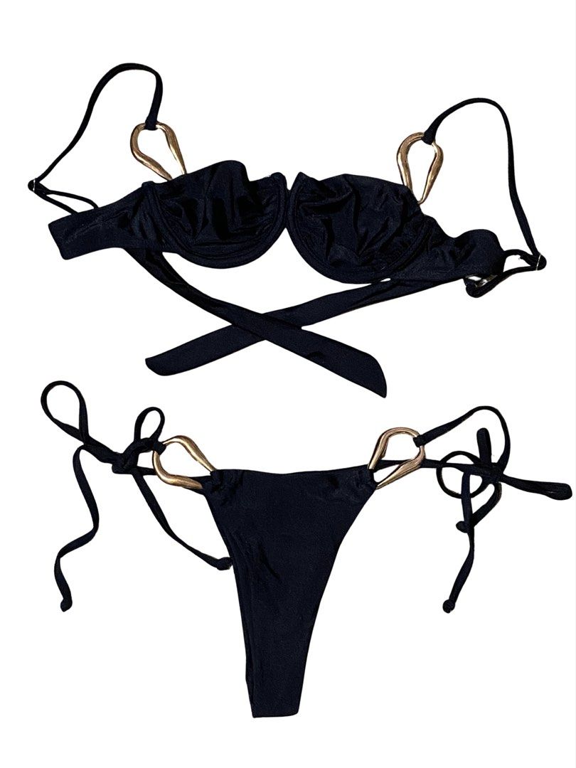 2pc bikini with gold accent (Category: Bikinis & Swimsuits) located in Calamba. Submitted by dennioly (Listing ID 1461881246, Image 1). Description: • can fit small-medium • used once • padded.