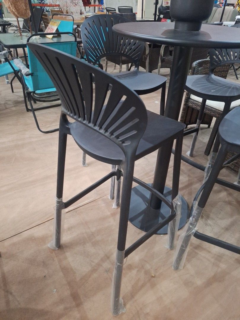 4 seater Bar Cocktail Set (Category: Tables & Sets) located in Muntinlupa City. Submitted by shopandsaveau (Listing ID 1461822089, Image 2). Description: 4 bar chair (plastic) 1 high table (metal) P15,250 set.