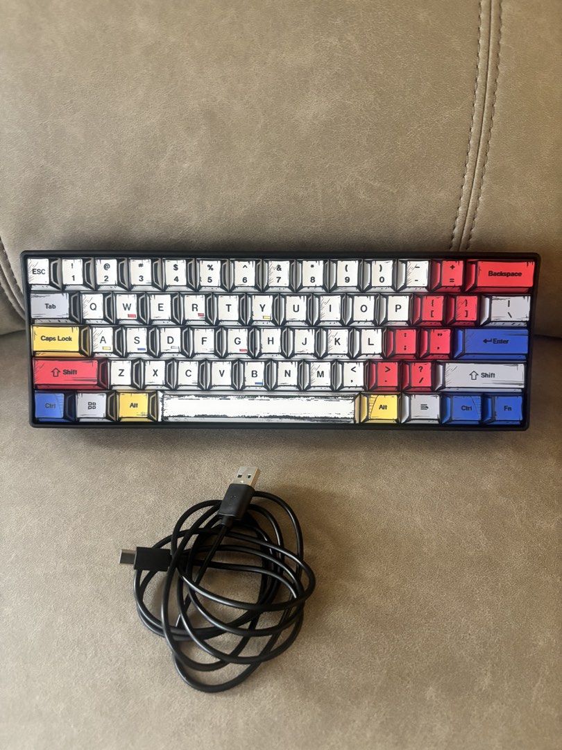 60% Mechanical Keyboard with Custom Keycaps and USB-C (Category: Computer Keyboard) located in Baybay. Submitted by yenohabarquez (Listing ID 1461832679, Image 1). Description: - Compact 60% mechanical keyboard - Unique red, white, and blue accent keycaps - USB-C connectivity - Ideal for gaming and typing - USB cable included.