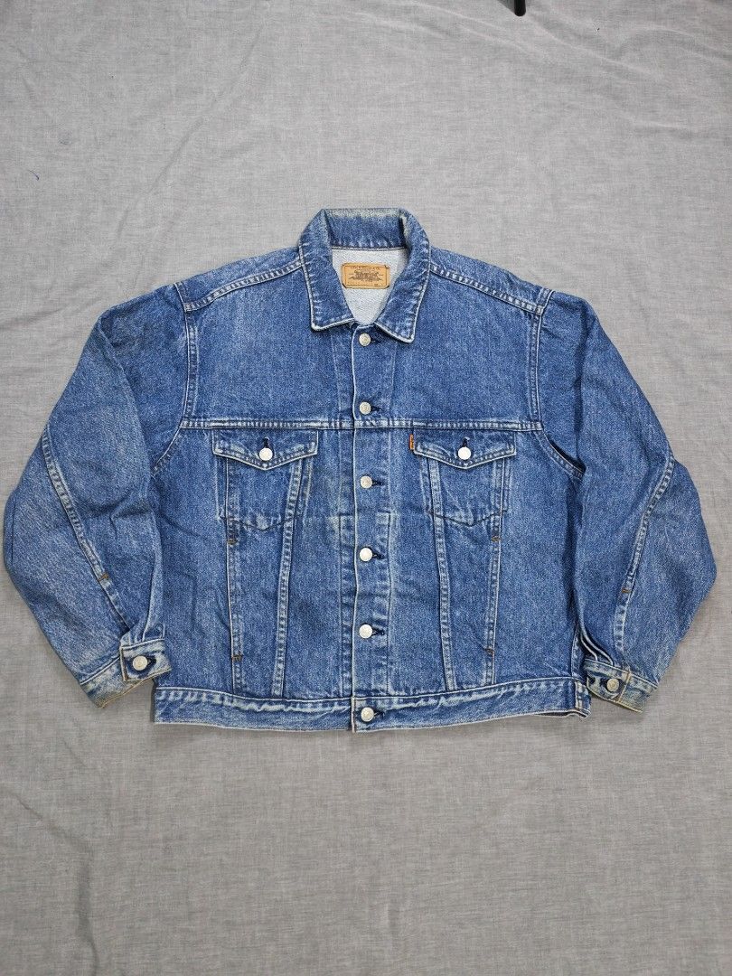 80s levis orange tab denim jacket (Category: Coats, Jackets and Outerwear) located in Baguio. Submitted by used_clothing2600 (Listing ID 1461962632, Image 2). Description: 80s levis orange tab denim jacket made in japan size medium excellent condition minimal signs of usage pit to pit 24 length 25 shoulders 20 sleeve length 23 P 1,480.