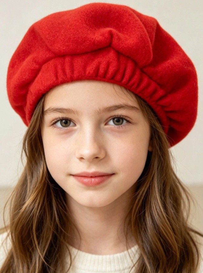 ❤️ Classic Soft Wool Beret — Bright Red (Category: Babies & Kids Fashion) located in Quezon City. Submitted by wjmae (Listing ID 1461966515, Image 3). Description: Style: Timeless French beret — slouchy, relaxed silhouette Color: Warm vivid orange-red / tangerine Material: Soft wool-blend felt — smooth, slightly fuzzy texture, lightweight yet warm Size: Approx. 7–8 inches across inner opening — stretchy, fits most head sizes Fit: Gathered inner b