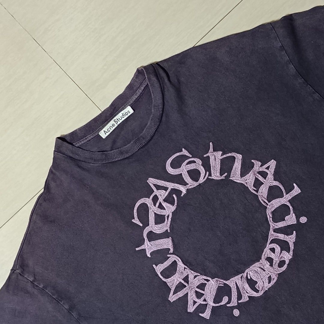 Acne Studios Edlund Circle Logo T-shirt (Category: Tshirts & Polo Shirts ) located in Manila. Submitted by jerrykyle (Listing ID 1461922888, Image 2). Description: Width - 24 inches Length -30.5 inches XL-XXL - Acne Studios T-shirt - Deep Purple - 100% premium cotton - Made in Portugal Retail Price: 16k+ my price: 2.6k • Condition: 9/10 - No holes, no major stains, circle logo embroidered Mino Issue: slightly faded color on back collar Ways of ge