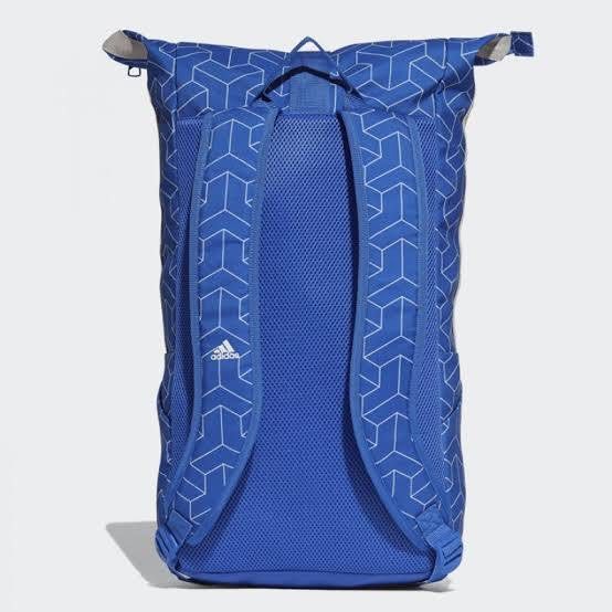 Adidas Roll Top Backpack Blue Geometric Pattern (Category: Backpacks) located in Pasig City. Submitted by abogadosupremo (Listing ID 1461803014, Image 3). Description: Adidas Roll Top Core Backpack Blue Geometric Pattern - Blue Adidas roll top backpack - All-over geometric pattern - White front zip pocket - Padded straps for comfort - Spacious interior - Ideal for school or gym - Legit no issue - Very good condition .