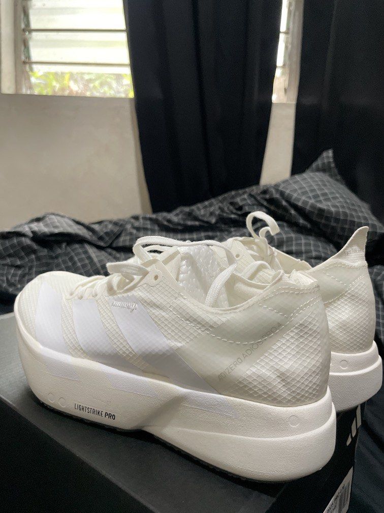 ADIZERO ADIOS PRO 4 in White (Category: Sneakers) located in Manila. Submitted by adhiik (Listing ID 1461809186, Image 2). Description: Class A but good quality, bought for duty but had a change of mind and can’t return it anymore. buy niyo na pls pls not ako scammer, may spending guilt lang huhu US: 7 1/2 UK: 6 .