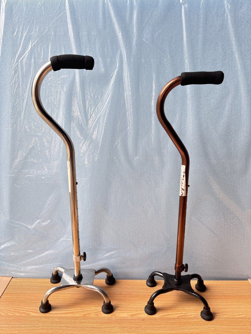 Adjustable Quad Cane Walking Sticks (2 pcs) (Category: Medical Supplies & Tools) located in Manila. Submitted by rosel2001 (Listing ID 1461831822, Image 3). Description: - Two adjustable quad cane walking sticks available. - Colors: Silver with grey handle, Dark brown with brown handle. - Features four feet for enhanced stability. - Height is adjustable to suit your needs. - Provides excellent mobility support..