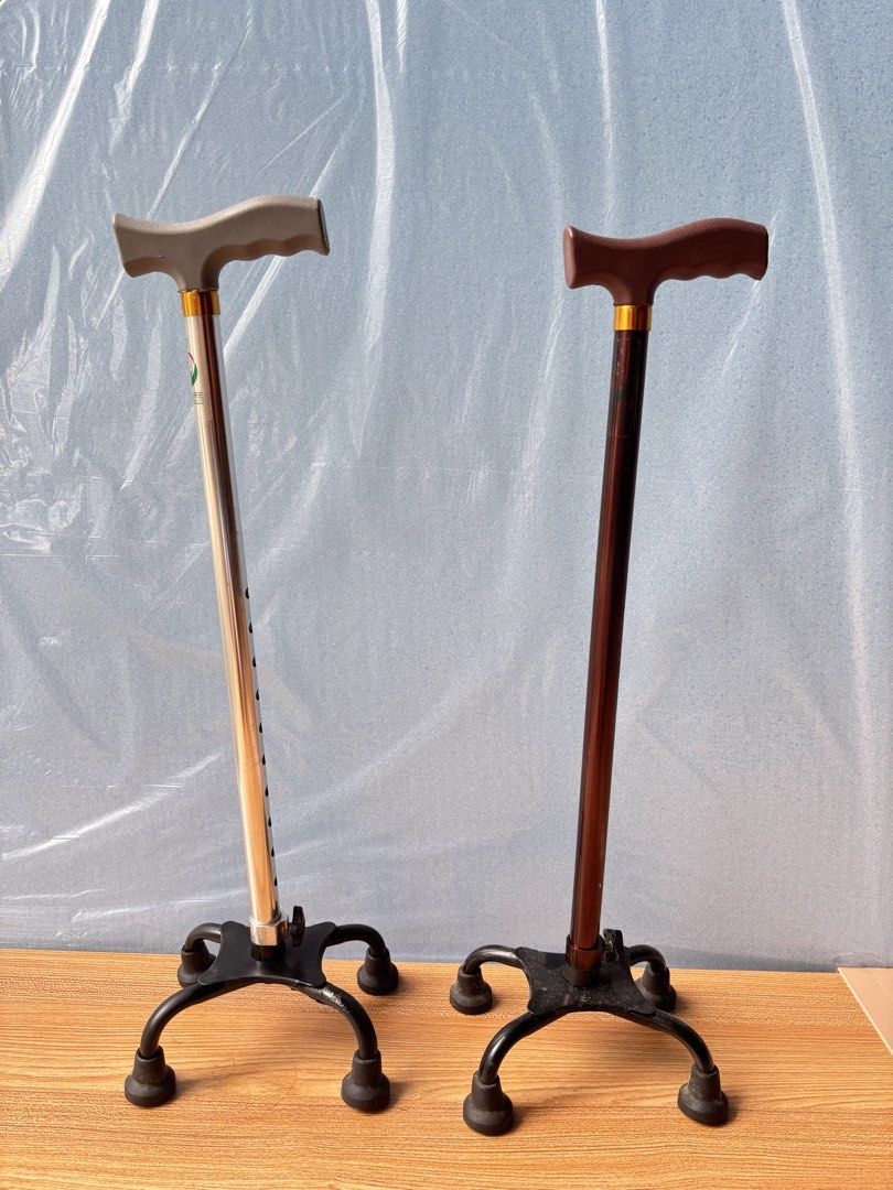 Adjustable Quad Cane Walking Sticks (2 pcs) (Category: Medical Supplies & Tools) located in Manila. Submitted by rosel2001 (Listing ID 1461831822, Image 2). Description: - Two adjustable quad cane walking sticks available. - Colors: Silver with grey handle, Dark brown with brown handle. - Features four feet for enhanced stability. - Height is adjustable to suit your needs. - Provides excellent mobility support..