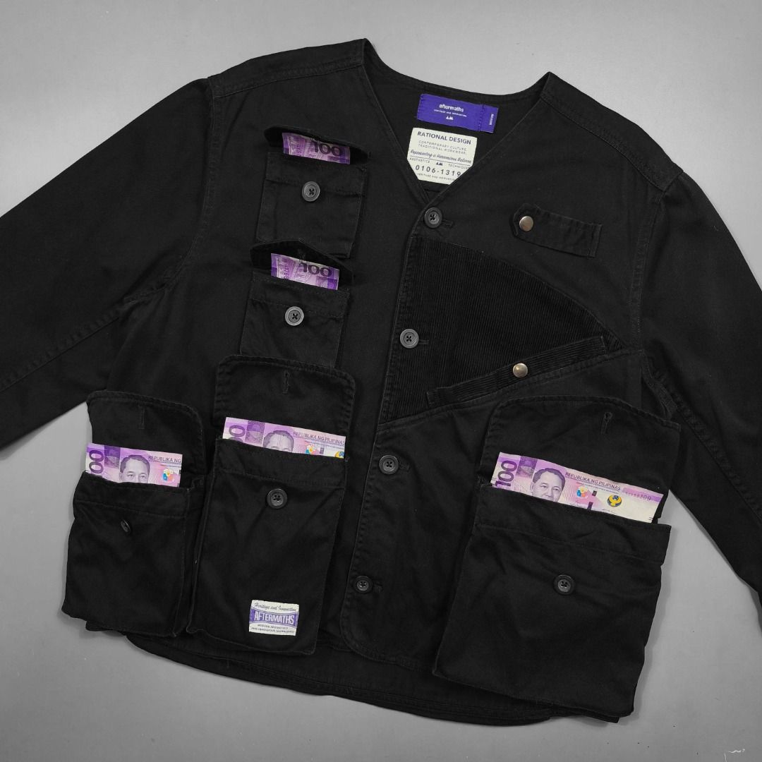 AFTERMATHS MULTIPOCKET FIELD JACKET (Category: Coats, Jackets and Outerwear) located in Baguio. Submitted by curatedandselected (Listing ID 1461900338, Image 2). Description: Size: small Dimes: 22.5W x 25L Condition: 9.5/10 Fabric: cotton Note: color is a little difficult to rate. The jacket has an ash-black tone, and I can’t tell if it’s slightly faded or if that’s just the original fabric color. Overall, the jacket is still in very good condi..