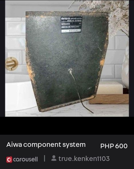 AIWA COMPONENT SYSTEM (Category: Other Home Appliances) located in Quezon City. Submitted by true.kenken1103 (Listing ID 1461981062, Image 2). Description: Component System for sale https://www.scribd.com/document/475826703/AIWA-CX-N520 Power on working 2speakers working CD player working Tape System working Radio System working Issues: Grounded or biglang namamatay Stocked and last used months ago Pick up or via delivery at your own expense at y