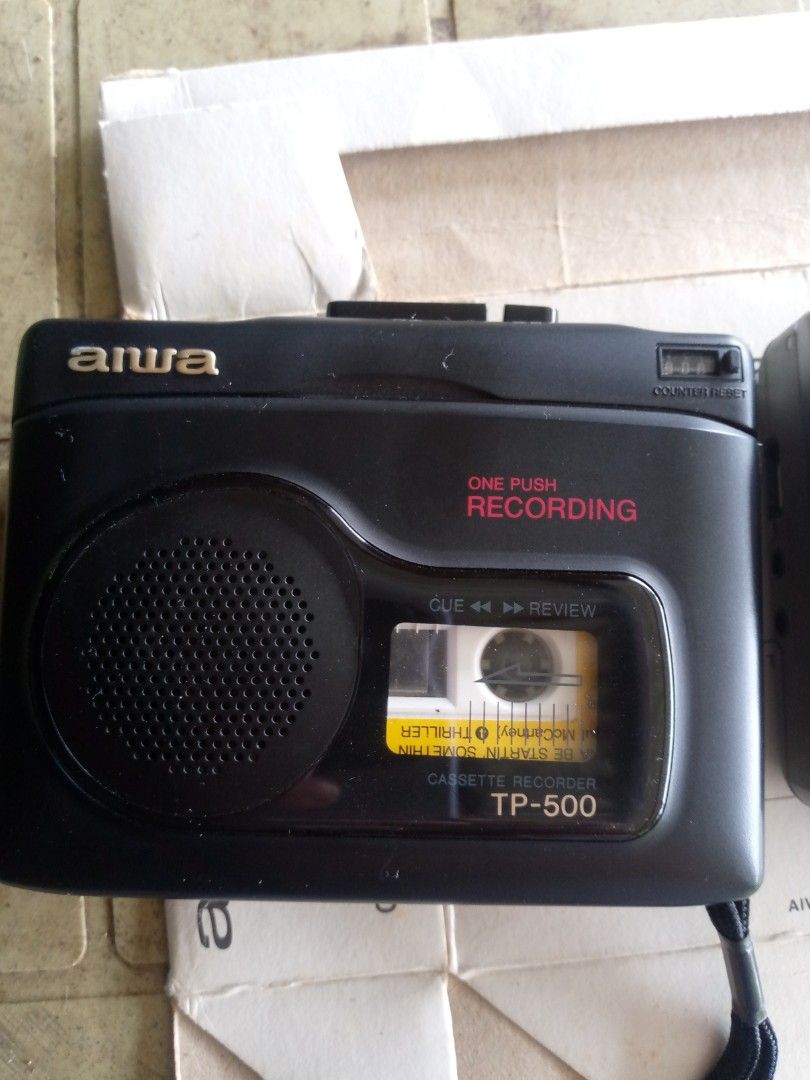 Aiwa TP-500 & SS-75 Portable Cassette Players (Category: Portable Music Players) located in Davao. Submitted by vujong (Listing ID 1461840607, Image 2). Description: as is working pm for demowith box yung black Two Aiwa portable cassette players for sale. - Model TP-500: Cassette recorder with convenient one-push recording. - Model SS-75: Sound level sensor system player. - Both players feature built-in speakers. - Ideal for retro music enthusias