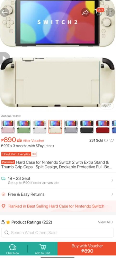 Antique Yellow Hard Case for Nintendo Switch 2 with Accessories (Category: Nintendo) located in Cebu City. Submitted by lovedrunkbts (Listing ID 1461831974, Image 2). Description: Only tried it for 7 days. Now in the box after sanitization. Original price is 990, bought for 890. - Antique yellow full-body protective case for Nintendo Switch 2 - Split design for easy installation and access - Includes matching thumb grip caps - Comes with a screen