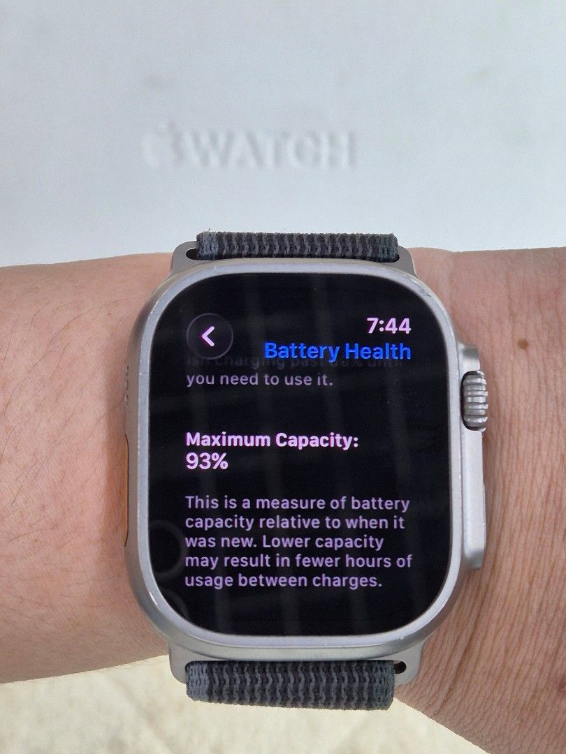 APPLE WATCH ULTRA 2 49mm Titanium Blue/Black (Category: Wearables & Smart Watches) located in Pasig City. Submitted by chloesgadgetshop (Listing ID 1461926035, Image 3). Description: FOR SALE APPLE WATCH ULTRA 2 49mm GPS+Cellular 93% Battery health Good Condition All Working No hidden issue No history of repair Ready to used Minor dent (See photo to appriciate) Comes w/Same serial Box Original Charger pm.