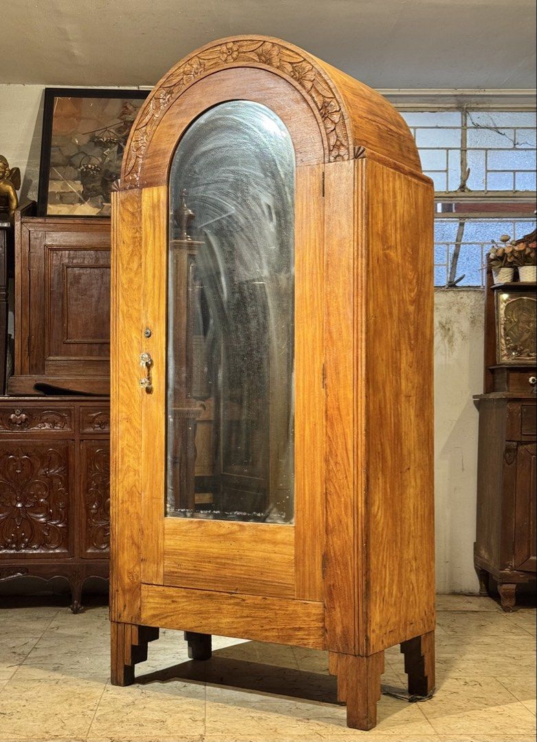Art Deco Solid Narra Oval Top Aparador Wardrobe (Category: Shelves, Cabinets & Racks) located in Manila. Submitted by sinaunang_gamit (Listing ID 1461823633, Image 1). Description: Art Deco Solid Narra Oval Top Aparador Wardrobe Height: 75 inches Length: 34 inches Width: 18 inches ₱16k.