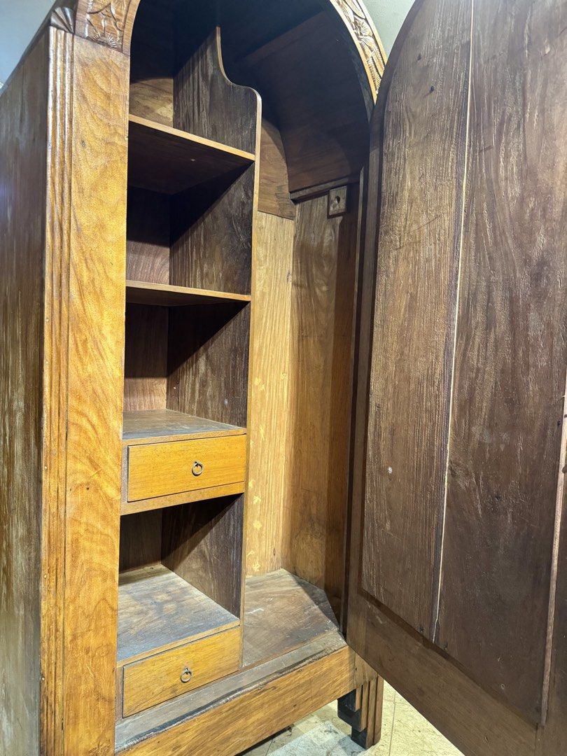 Art Deco Solid Narra Oval Top Aparador Wardrobe (Category: Shelves, Cabinets & Racks) located in Manila. Submitted by sinaunang_gamit (Listing ID 1461823633, Image 3). Description: Art Deco Solid Narra Oval Top Aparador Wardrobe Height: 75 inches Length: 34 inches Width: 18 inches ₱16k.