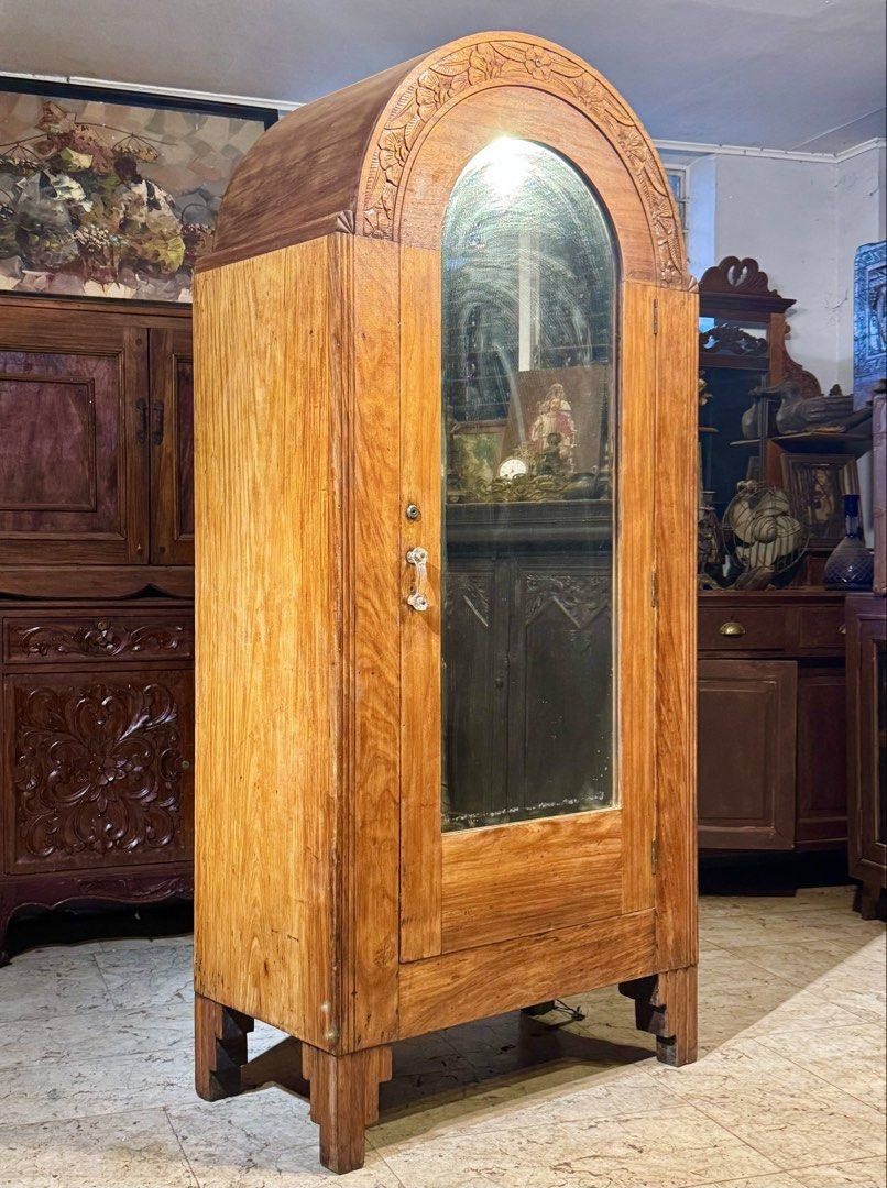 Art Deco Solid Narra Oval Top Aparador Wardrobe (Category: Shelves, Cabinets & Racks) located in Manila. Submitted by sinaunang_gamit (Listing ID 1461823633, Image 2). Description: Art Deco Solid Narra Oval Top Aparador Wardrobe Height: 75 inches Length: 34 inches Width: 18 inches ₱16k.