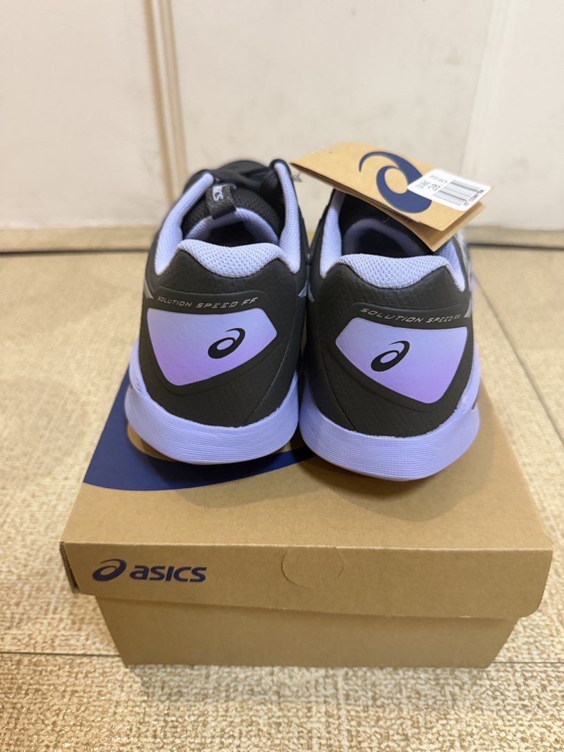 ASICS Solution Speed FF4 AC (Category: Sneakers) located in Pateros City. Submitted by lusyooo (Listing ID 1461976067, Image 2). Description: - ASICS Tennis/Pickeball Shoes - Color: Black with light purple accents - Includes original box and tags - Ideal for indoor sports - Comfortable and supportive design - Japan release.