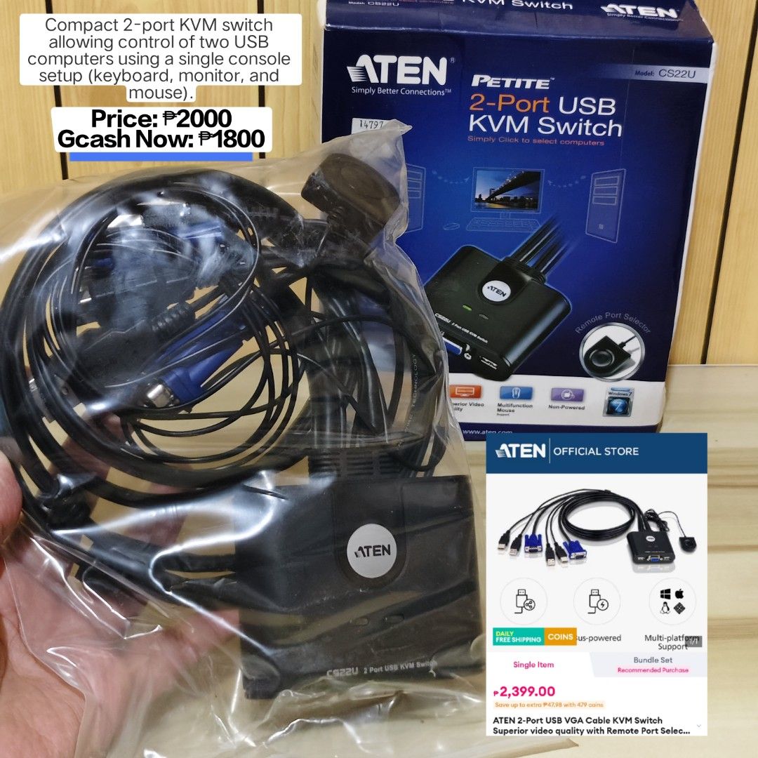 ATEN 2 PORT KVM SWITCH (Category: Cables & Adaptors) located in Baguio. Submitted by Jzys_Apparels (Listing ID 1461904488, Image 1). Description: .