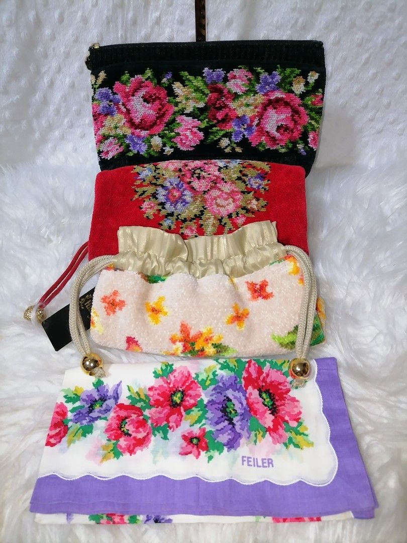 Auth. Feiler Bundle (Category: Purses & Pouches) located in Butuan. Submitted by az-branded.items (Listing ID 1461896132, Image 1). Description: 1 hanky 2 drawstring pouch 1 big pouch Malinis lahat ready to use From Japan.