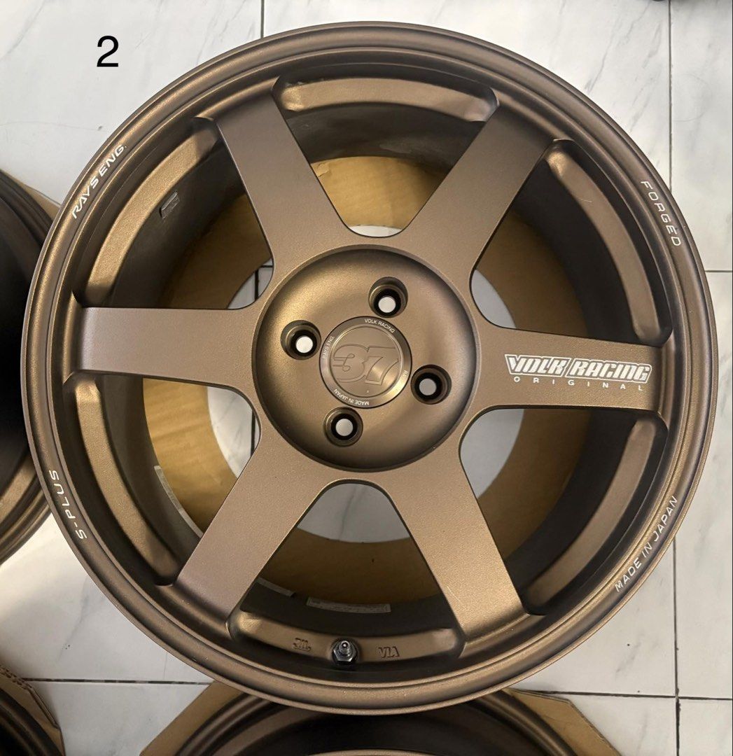 Authentic TE37 SAGA S-PLUS (Category: Mags and Tires) located in Manila. Submitted by paulinegarciavillamil (Listing ID 1461836590, Image 3). Description: - Authentic TE37 SAGA S-PLUS rims - Forged construction for superior strength and lightness - Iconic 6-spoke design - Made in Japan, ensuring high quality and craftsmanship - Classic bronze finish.