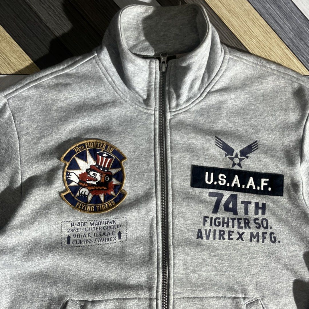 AVIREX 74th Fighter Squadron Stand-Zip Sweatshirt Jacket (Category: Coats, Jackets and Outerwear) located in Daraga. Submitted by th3cliquejunks (Listing ID 1461963017, Image 3). Description: AVIREX 74th Fighter Squadron Stand-Zip Sweatshirt Jacket Tagged Size: Large Condition: 10/10 Flawless Measurement: Pit to pit: 21.5” Length: 27” - 2,480 Dm! .