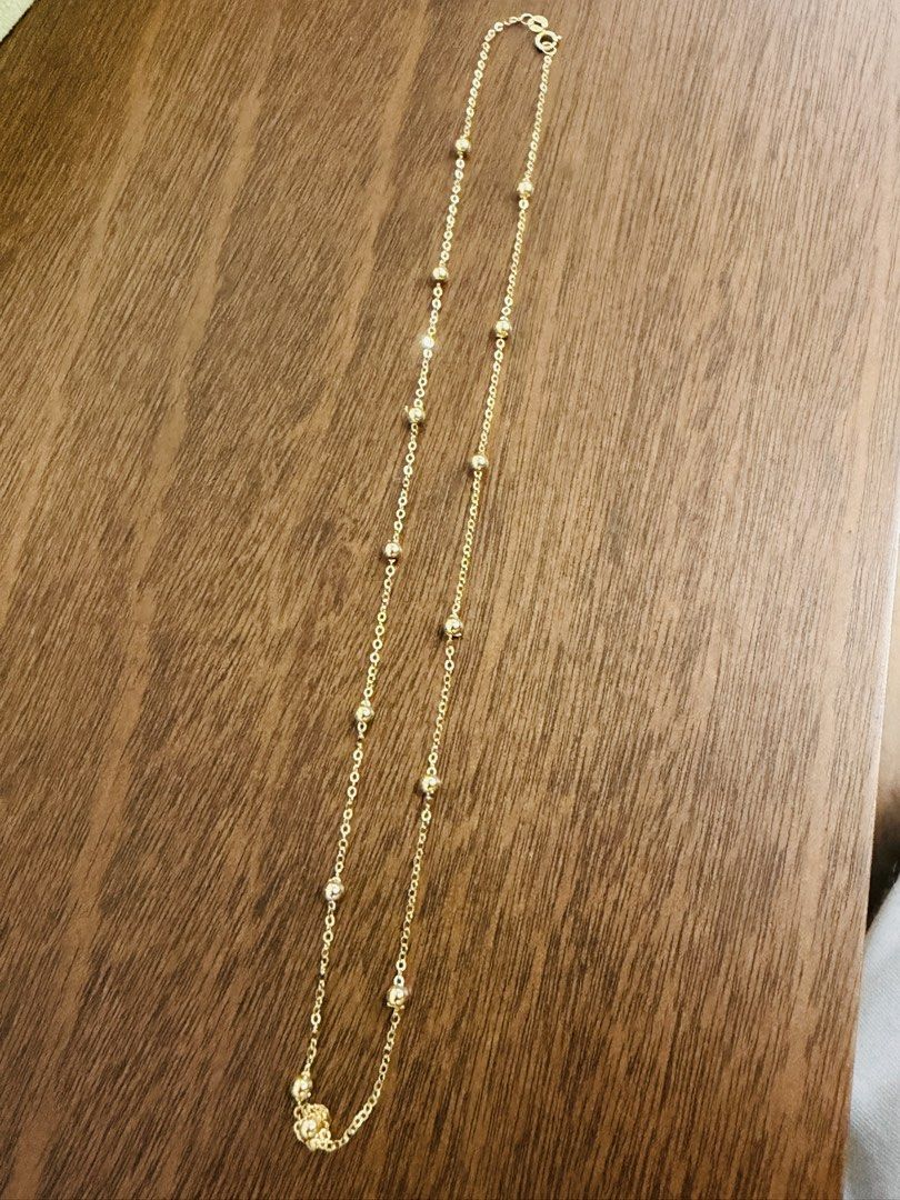 Ball station necklace (Category: Necklaces) located in Manila. Submitted by abibantaya24257 (Listing ID 1461874740, Image 1). Description: - 16 inches / 1.1 grams - Delicate gold chain necklace - Features small, spaced gold beads - Has a beautiful shine - Secure clasp closure - Ideal for layering or wearing solo - Simple and classic design.