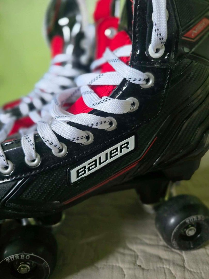 Bauer Roller Skates (Category: Skates, Rollerblades & Scooters) located in Baguio. Submitted by je_ver_lyn16 (Listing ID 1461973383, Image 2). Description: - Bauer quad roller skates - Stylish black and red design - White laces - Four-wheel setup for stability - Perfect for recreational skating - Ready for a new owner!.