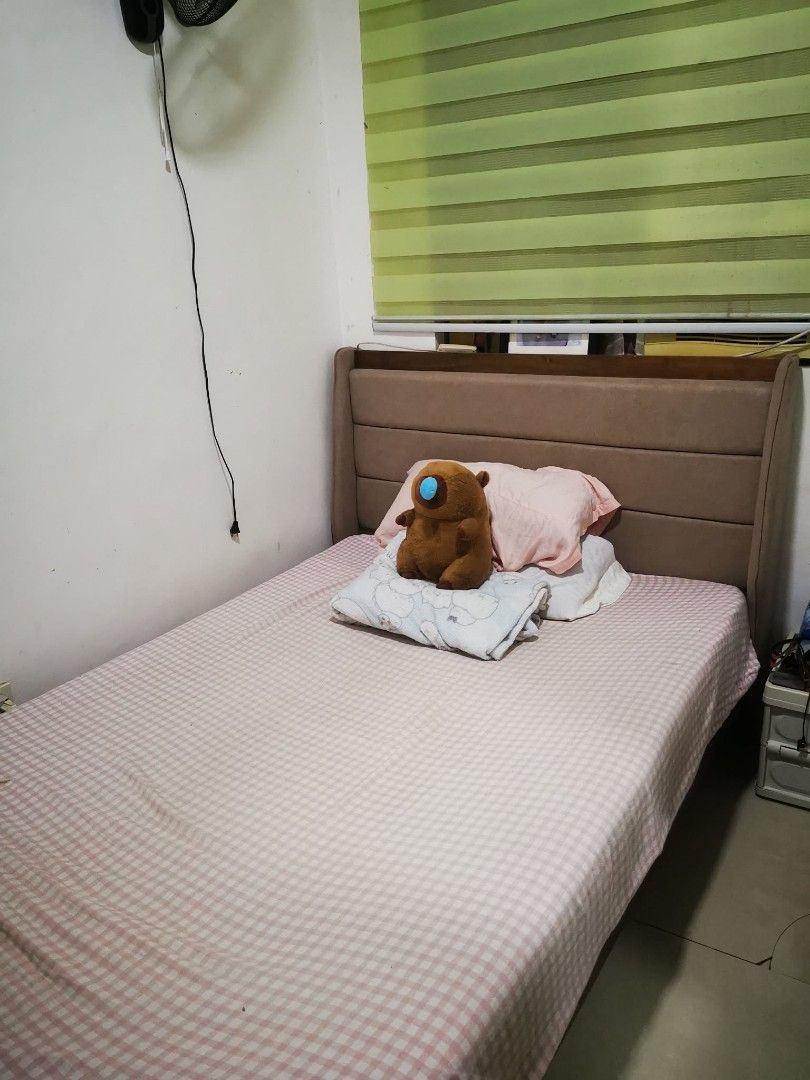 Bed Frame and foam (Category: Bed Frames & Mattresses) located in Rizal. Submitted by lest_shop (Listing ID 1461845026, Image 1). Description: selling our Semi Double bed with foam and headboard. 7k .