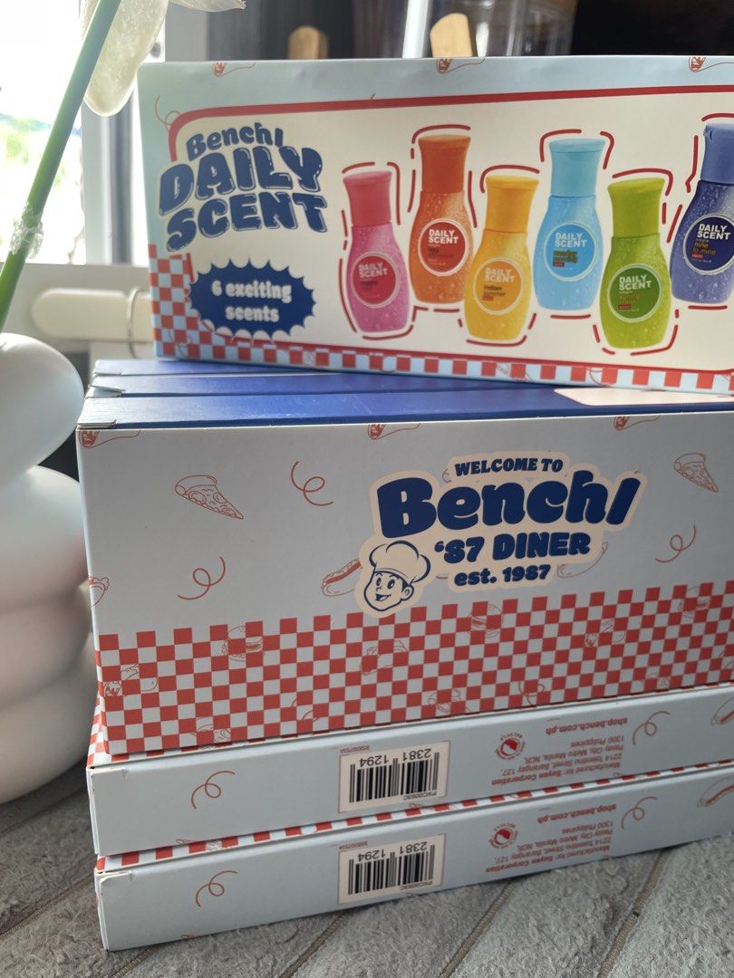 Bench Daily Scent 6 Exciting Scents Gift Set (Category: Fragrance & Deodorants) located in Binangonan. Submitted by shianloves33961 (Listing ID 1461872184, Image 1). Description: - Bench Daily Scent Gift Set - Fun '87 Diner themed packaging - Comes with 6 exciting and unique fragrances - Ideal for gifting or trying out new scents.