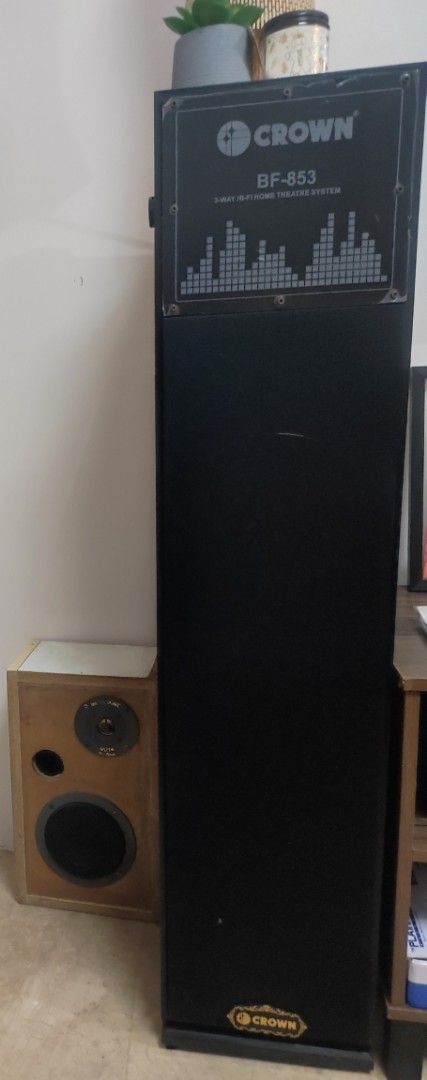 BF-853 CROWN HOME THEATER SPEAKER SYSTEM (Category: Soundbars, Speakers & Amplifiers) located in Manila. Submitted by HenryRaboy (Listing ID 1461827772, Image 3). Description: BF-853 CROWN HOME THEATER SPEAKER SYSTEM 500 Watts Power 8"×2 pcs. Woofer 8" Subwoofer Note: 3"×2 pcs. Tweeter (not working) Pero meron ako 2 pair separate tweeters with much bigger magnets. Kulayan nyo nalang. 3-Way 4~80hms (deep bass) 255(L)× 310(W)x1133(H)mm What you see