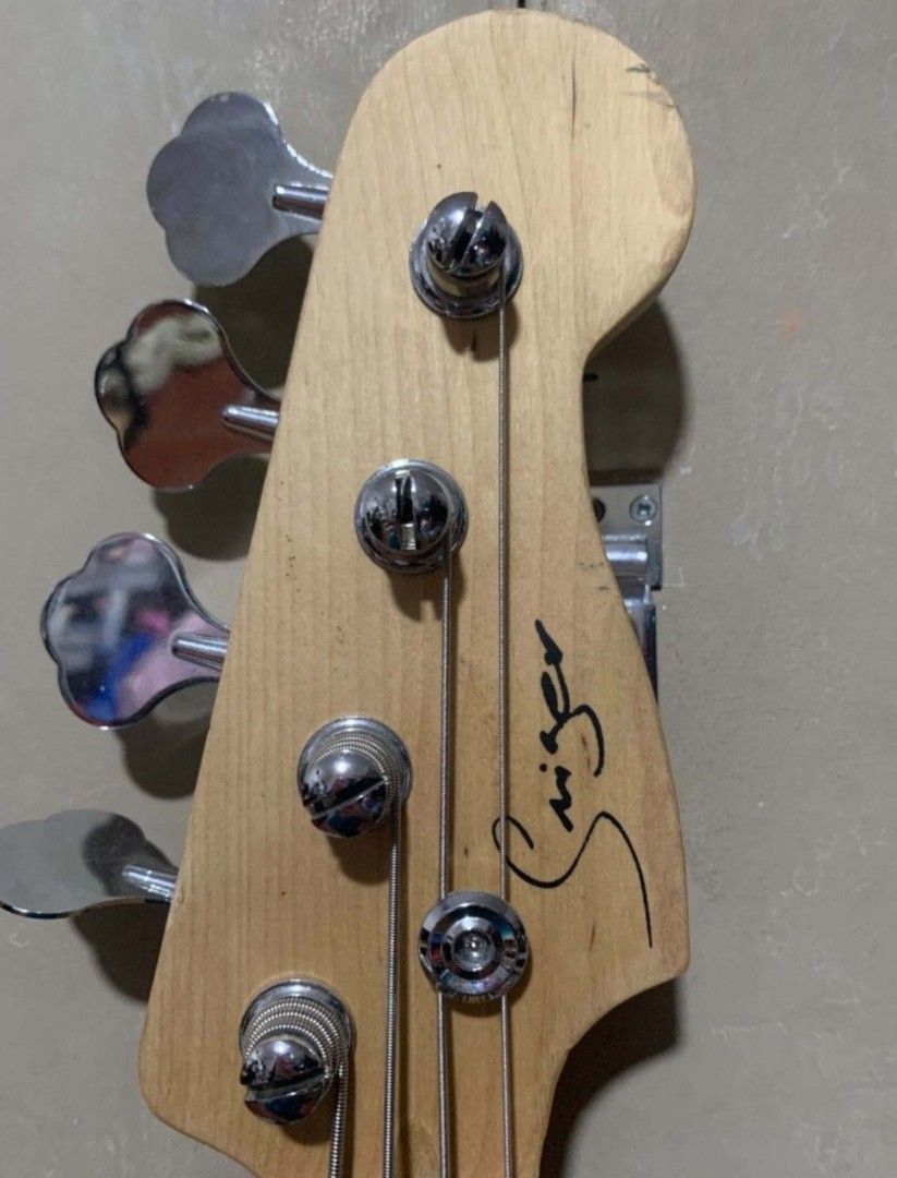 Black 4-String Bass Guitar and RJ Bass Amplifier (Category: Musical Instruments) located in Antipolo. Submitted by meouwzs (Listing ID 1462024979, Image 2). Description: Smiger 4-string P Bass - bought second-hand april 2025 - some cosmetic issues (dent, scratches) - rust on bridge & pickup magnets, doesn’t affect sound RJ Basics Bass Amplifier - 20 Watts - bought firsthand april 2025 (L@zada) - no issues, minor cosmetic - no instrument cable ori