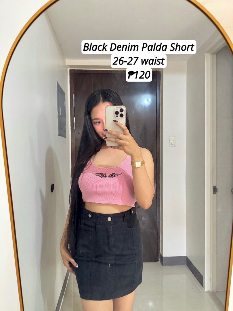 Black Denim Palda Short Skirt (Category: Skirts) located in Quezon City. Submitted by ronavillezar (Listing ID 1461923722, Image 2). Description: - Black denim skirt - Fits waist size 26-27 - Ideal for casual wear - Versatile: pairs easily with any top.