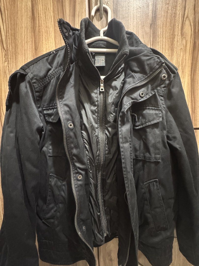 Black Military Style Jacket with Hood (Category: Coats, Jackets and Outerwear) located in Manila. Submitted by schumacher14 (Listing ID 1461803240, Image 2). Description: SPRINGFIELD MILITARY STYLE JACKET - Black military-style jacket - Zip-off hood for versatility - Multiple functional pockets on the front - Ribbed collar detail for a classic look - Ideal for everyday casual wear.