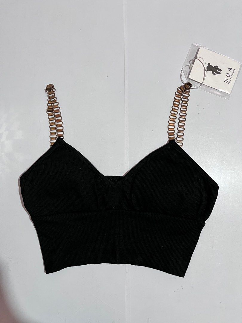 Black Ribbed Brallete with Chain Straps (Category: Others Tops) located in Bacolod City. Submitted by jeeesssssssss (Listing ID 1461905406, Image 1). Description: - Black ribbed crop top - Unique chain detail on straps - Brand new with tags still attached.