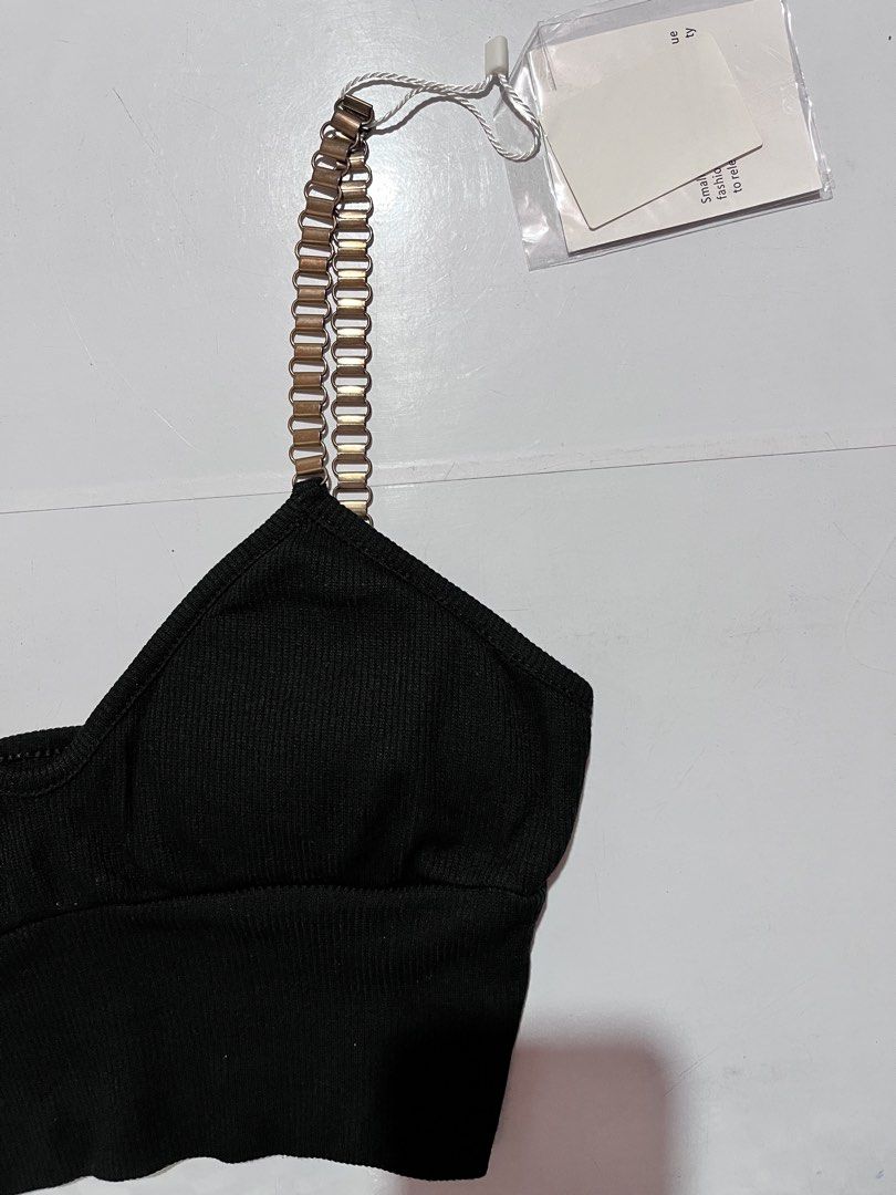 Black Ribbed Brallete with Chain Straps (Category: Others Tops) located in Bacolod City. Submitted by jeeesssssssss (Listing ID 1461905406, Image 2). Description: - Black ribbed crop top - Unique chain detail on straps - Brand new with tags still attached.
