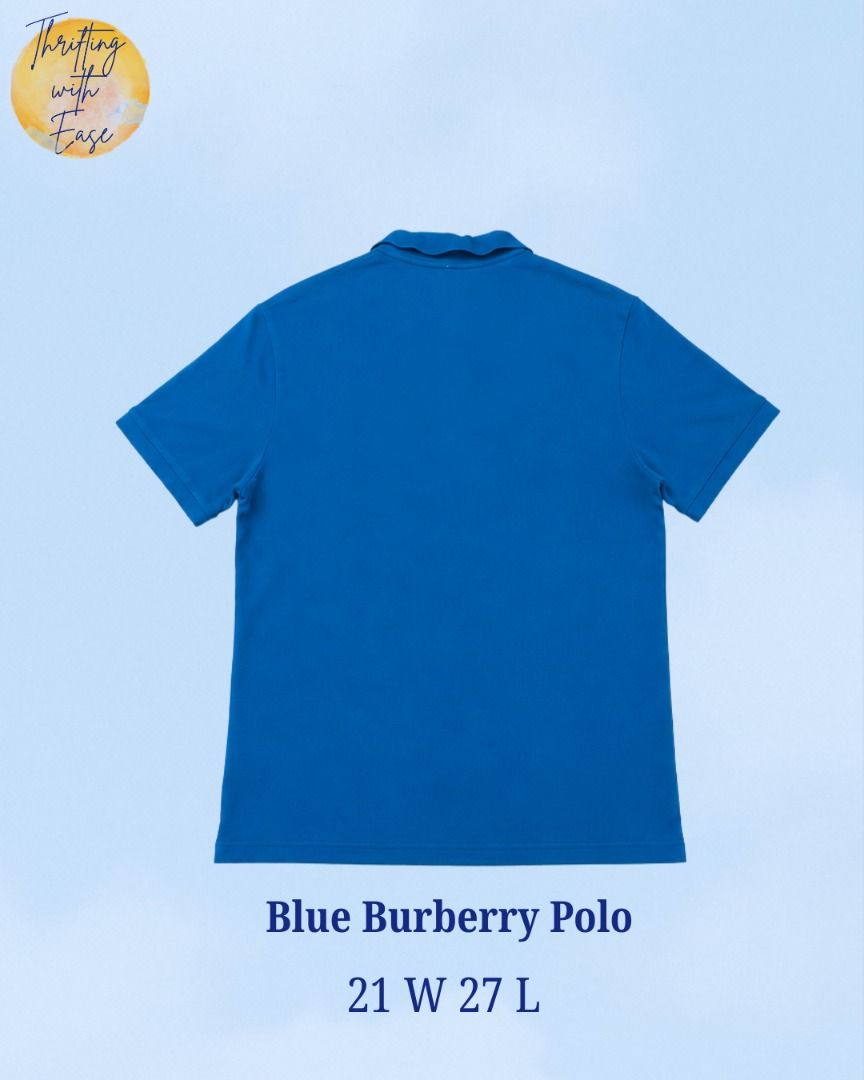 Blue Burberry Polo (Category: Tshirts & Polo Shirts ) located in Manila. Submitted by tr_w_ez (Listing ID 1461812604, Image 2). Description: 8. Blue Burberry Polo Thrifting with ease is not affiliated or associated with any of the brands featured. All trademarks and copyrights reserved to the original brand holders. Size: OSFA Condition: 9.5/10 Color rate: 9/10 Issue: common signs of usage Note📌: Comment mine or dm me for payment & shipping Take