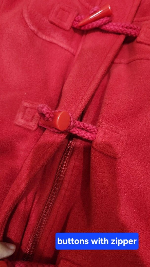 Bossini Red Fleece Hoodie Jacket (Category: Coats, Jackets and Outerwear) located in Malabon City. Submitted by ahmabanana (Listing ID 1461924567, Image 3). Description: - Brand: Bossini - Item: Red Fleece Hoodie - Size: S - Features: Toggle button closures, zipper - Comfort: Super cozy and warm - Occasion: Great for casual wear.