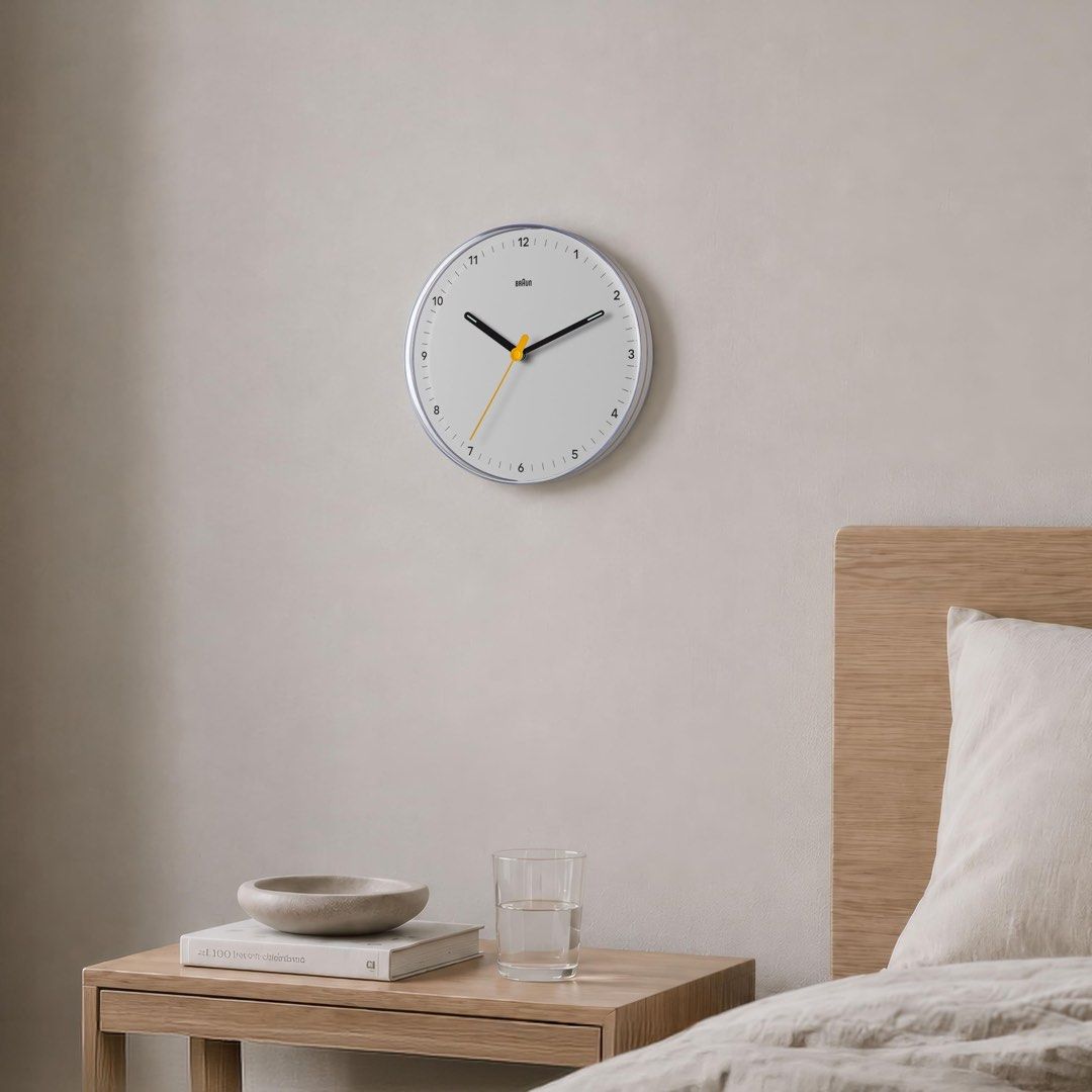 Braun Wall Clock BC26W Quiet Quartz Movement Designed in Germany (Category: Clocks) located in Antipolo. Submitted by barok0325 (Listing ID 1461817840, Image 1). Description: - Braun Wall Clock, Model BC26W - Quiet Quartz Movement: Silent sweeping second hand - German Design: Sleek and minimalist aesthetic - Clear Hour Markers - Subtle Yellow Accent on Second Hand - Ideal for any room in your home.