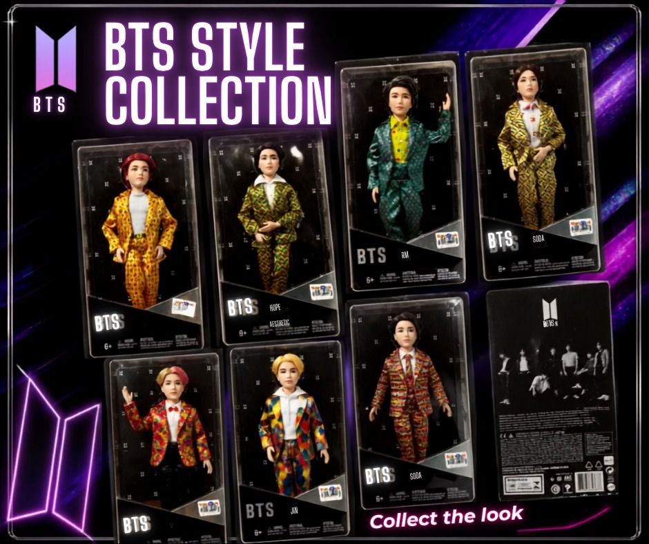 BTS Style Collection Dolls - Collectible Figures (Category: K-Wave Merchandise) located in Quezon City. Submitted by daaibustamante17 (Listing ID 1461891529, Image 1). Description: - Complete BTS Style Collection dolls - Each doll represents a BTS member with a unique outfit - Highly collectible figures - Ideal for display - Limited edition item - Get the whole set to complete your collection.