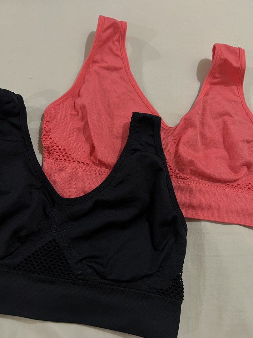 BUNDLE‼️Sports Bra Set (Category: Activewear) located in Pozorrubio. Submitted by kulin_ (Listing ID 1461985193, Image 3). Description: - 1 Black, 1 Coral Pink - L on tag can fit to S - Material: 90% Nylon, 10% Elastane - 2 for 299/ 200 each.