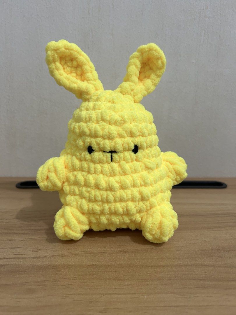 Bunny Plushie Crochet (Category: Plushies & Soft Toys) located in Pasig City. Submitted by jynheart (Listing ID 1461865624, Image 1). Description: - MADE TO ORDER - chunky bunny crochet plushie - vibrant yellow, but can do other colors too - can take other crochet keychain/plushie commissions, feel free to dm !! - mop: gcash.