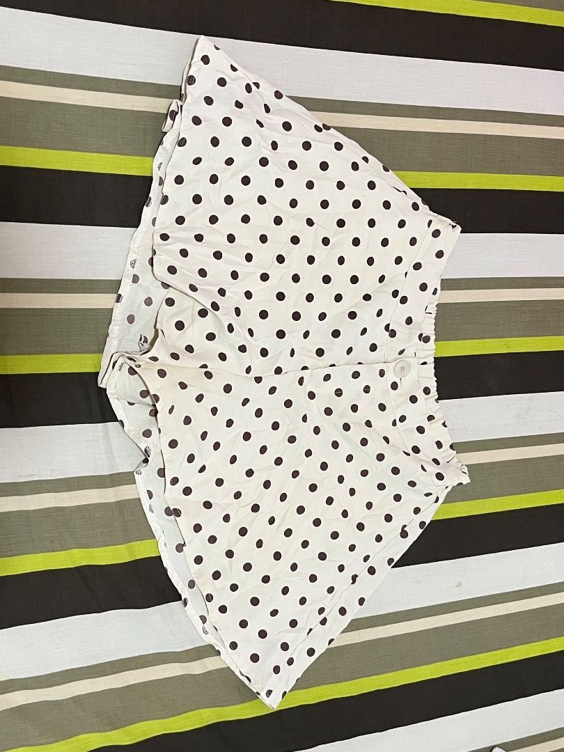 Butter Yellow Polka Dot Shorts (Category: Shorts) located in Santa Rosa. Submitted by rsxyen (Listing ID 1461995001, Image 3). Description: - Cute butter shorts with brown polka dot pattern - Elastic waistband with button and zip closure - Lightweight fabric, ideal for casual wear - Versatile: easy to pair with any top - Perfect for warmer weather.