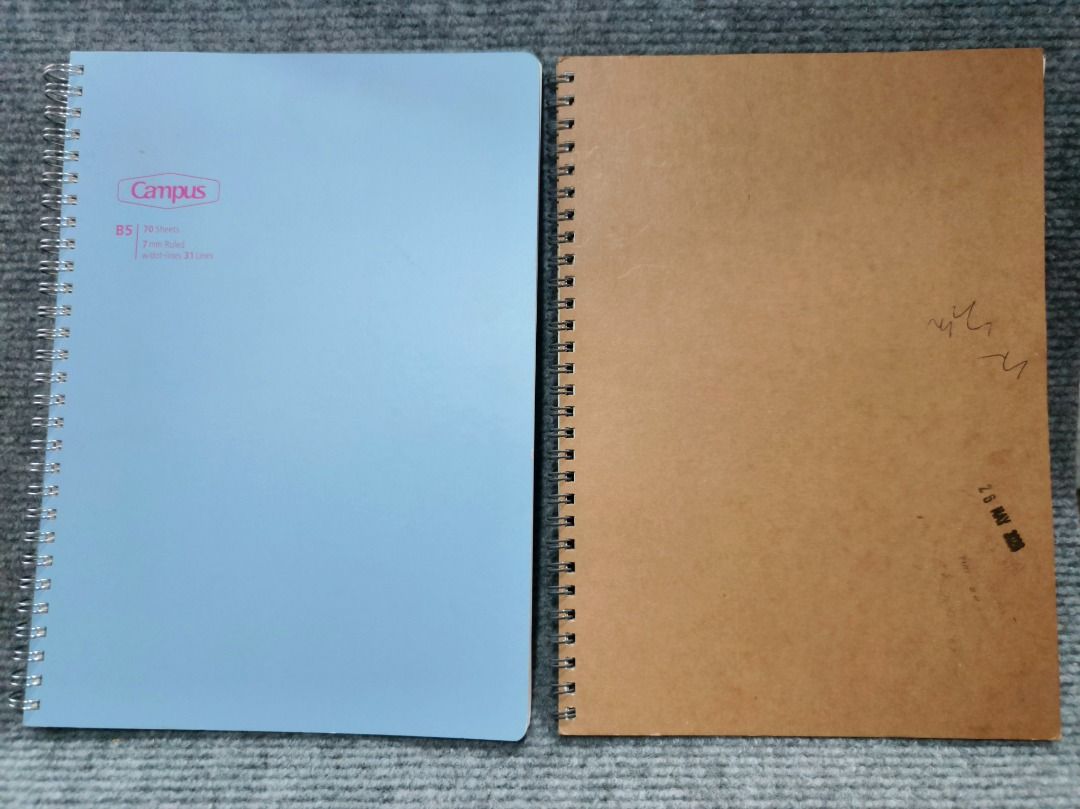 Campus B5 Notebooks (2 pcs) (Category: Stationery & School Supplies) located in San Leonardo. Submitted by burgossanleonardo.12345 (Listing ID 1461818564, Image 1). Description: - Set of 2 Campus notebooks - 1 Light Blue notebook: B5 size, 70 sheets, 7mm ruled with 31 lines - 1 Brown Kraft Cover notebook - Both notebooks are spiral bound - Ideal for school notes, work notes, journaling, and more!.