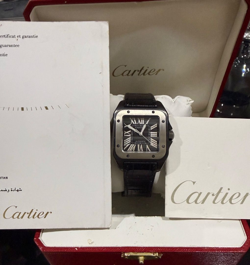 Cartier Santos Automatic Watch with Box and Papers (Category: Luxury Watches) located in Manila. Submitted by atty.jay (Listing ID 1461924740, Image 1). Description: FOR SALE: Cartier Santos 100 ADLC Carbon (Ref. W2020010 / 2656) — Full Set Date of Purchase: August 19, 2016.