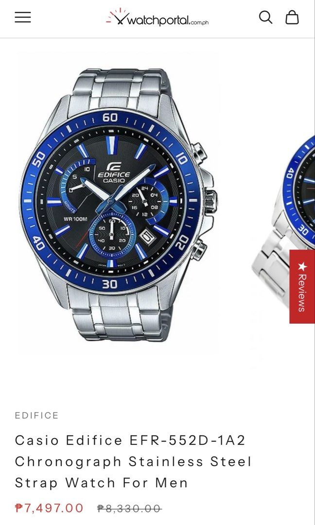 Casio Edifice EFR-552D-1A2V (Category: Men's Watches) located in Manila. Submitted by chuaaj (Listing ID 1461947409, Image 3). Description: - Casio Edifice Chronograph Watch - Water resistant up to 100 meters - Stylish blue bezel and dial accents - Shows minor signs of wear on band and casing - Still a durable and reliable timepiece.