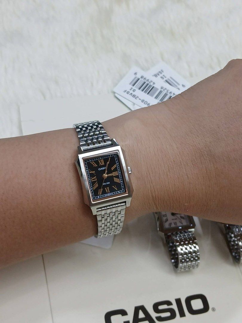 Casio Tank LTP-B190D-1B (Category: Women's Watches) located in Manila. Submitted by seikowatchfactory (Listing ID 1461819698, Image 2). Description: BNIB 10/10 For Sale Model: LTP-B190D-1B Price: 3895 pesos Specifications: Case Size: 32 x 23.5 x 7.6mm Weight: 48g Case and Bezel material: Stainless steel Stainless Steel Band Adjustable clasp 50m Water Resistance Approx. battery life: 3 years on SR626SW Mineral glass Regular timekeeping Analogue: 3