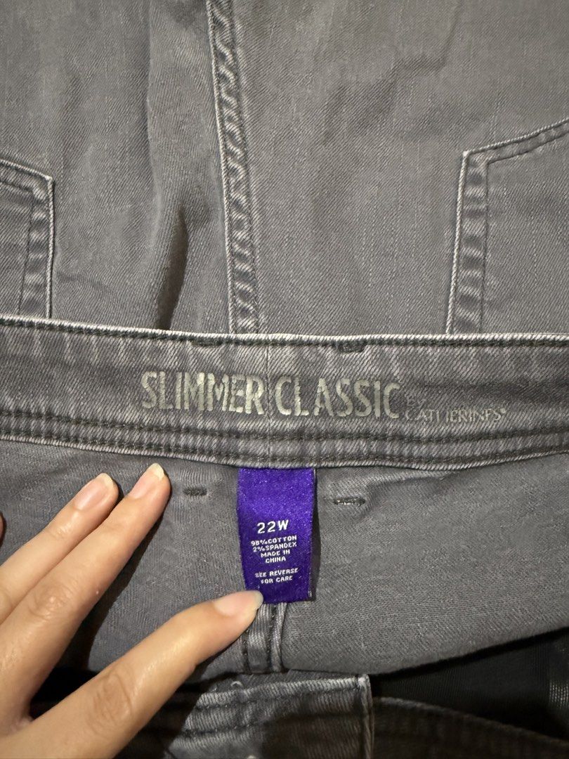 Catherines “Slimmer Classic” Grey Stretch Jeans (Category: Jeans) located in Calapan. Submitted by shop_storeal (Listing ID 1461950325, Image 3). Description: Catherines “Slimmer Classic” Grey Stretch Jeans 🎨 Color: Washed Charcoal Grey 📏 Size: 22W (Plus Size) Dimes: 42 length, 9.5 leghole 🧵 Material: 98% Cotton, 2% Spandex (Made in China) • Price is slightly negotiable! Open to offers. • Shipping via J&T (buyer shoulders fee). 📍Muñoz, Nueva 