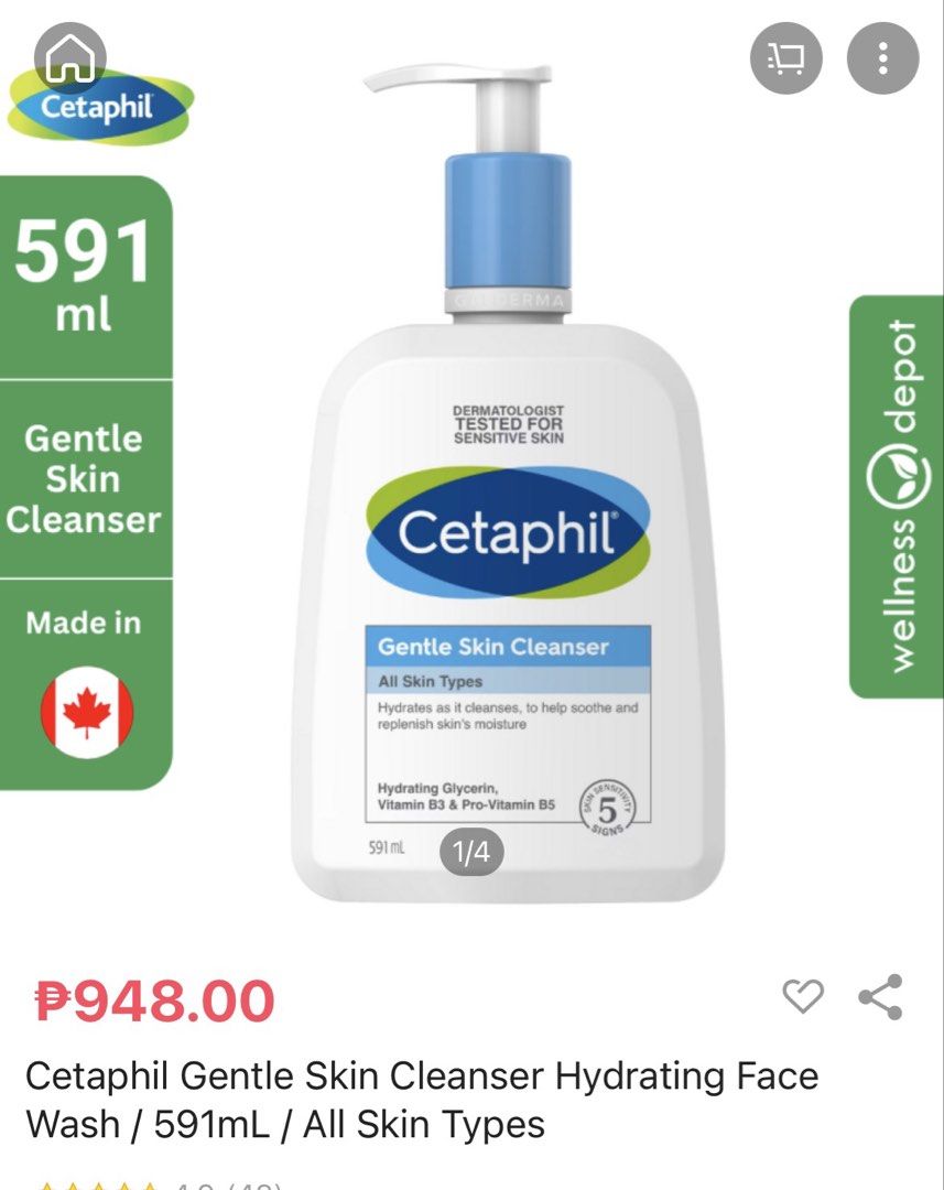 Cetaphil Gentle Skin Cleanser 591ml (Category: Face Care) located in Pasig City. Submitted by hicupqueen (Listing ID 1461829924, Image 2). Description: - Cetaphil Gentle Skin Cleanser - For Normal to Dry Skin - Hydrates and Cleanses - Contains Glycerin, Vitamins B3 & B5 - Dermatologist Tested for Sensitive Skin - Large 20 FL OZ (591 mL) Bottle - New Look Packaging Fresh from 🇺🇸 Sa mga online shopping app this cost around PHP 900 up Selling for 