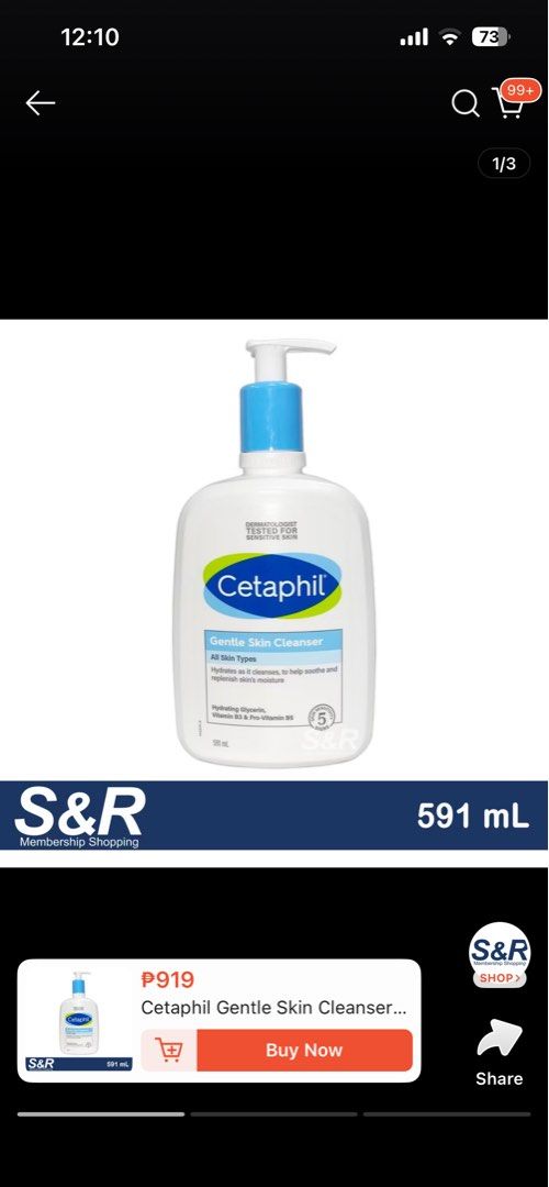 Cetaphil Gentle Skin Cleanser 591ml (Category: Face Care) located in Pasig City. Submitted by hicupqueen (Listing ID 1461829924, Image 3). Description: - Cetaphil Gentle Skin Cleanser - For Normal to Dry Skin - Hydrates and Cleanses - Contains Glycerin, Vitamins B3 & B5 - Dermatologist Tested for Sensitive Skin - Large 20 FL OZ (591 mL) Bottle - New Look Packaging Fresh from 🇺🇸 Sa mga online shopping app this cost around PHP 900 up Selling for 