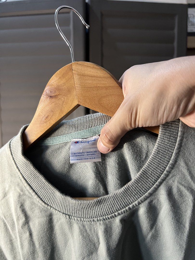 Champion Sage Green Sweater (Category: Coats, Jackets and Outerwear) located in Angono. Submitted by odd.fitt (Listing ID 1461990406, Image 3). Description: Medium 24W 26L Faded spot.