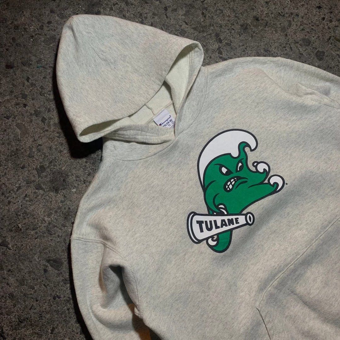Champion Tulane Hoodie (Category: Hoodies) located in Manila. Submitted by steeezyyy (Listing ID 1461807531, Image 2). Description: as new condition no issue 350 only pm lang po meet up sa malapit W 21.4 x L 24.4 Location : Mandaluyong City.
